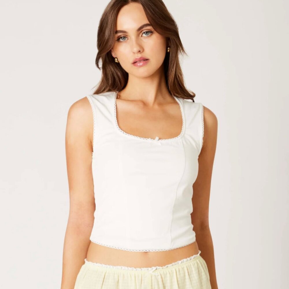 🏷 *NWT* 🤍 Cotton Candy LA Eyelet Trim Tank Top - White (Size L) 🤍